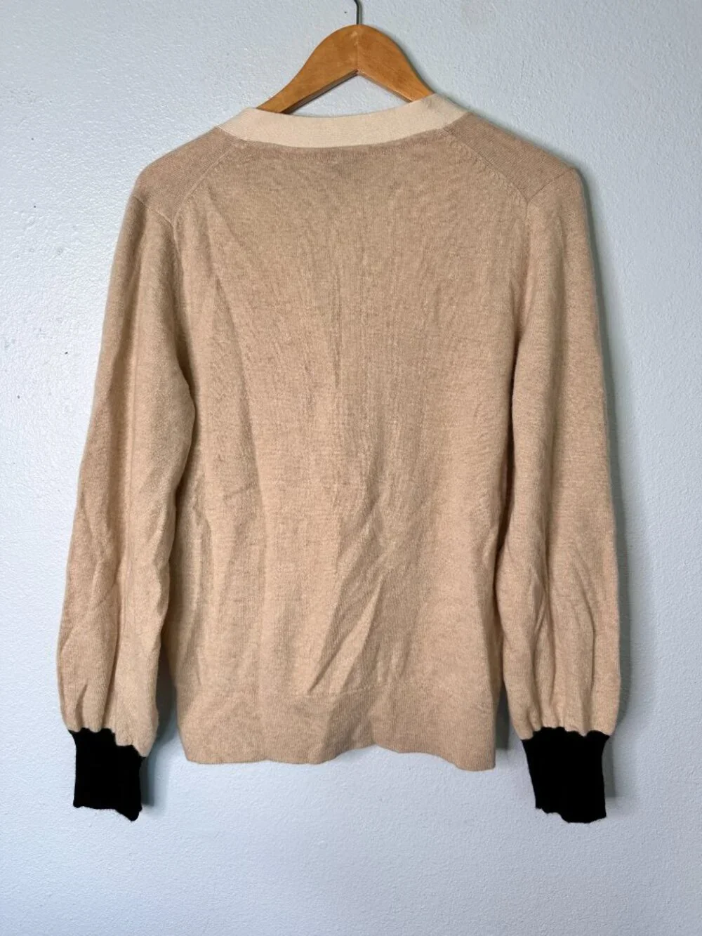 Kate Spade Colorblock Cashmere Gallery Cardigan Sweater Large Tan Black White